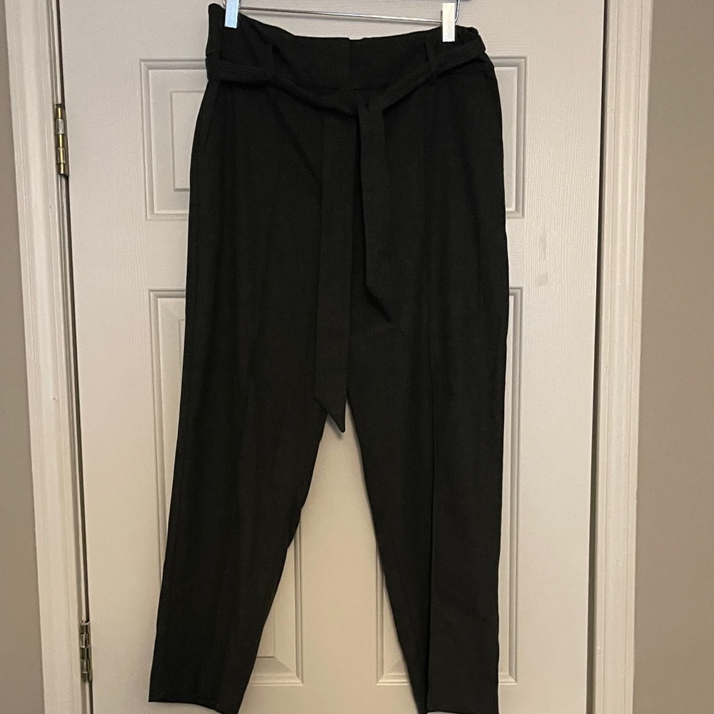 LOFT Gray Ankle Pants with Tie Waist